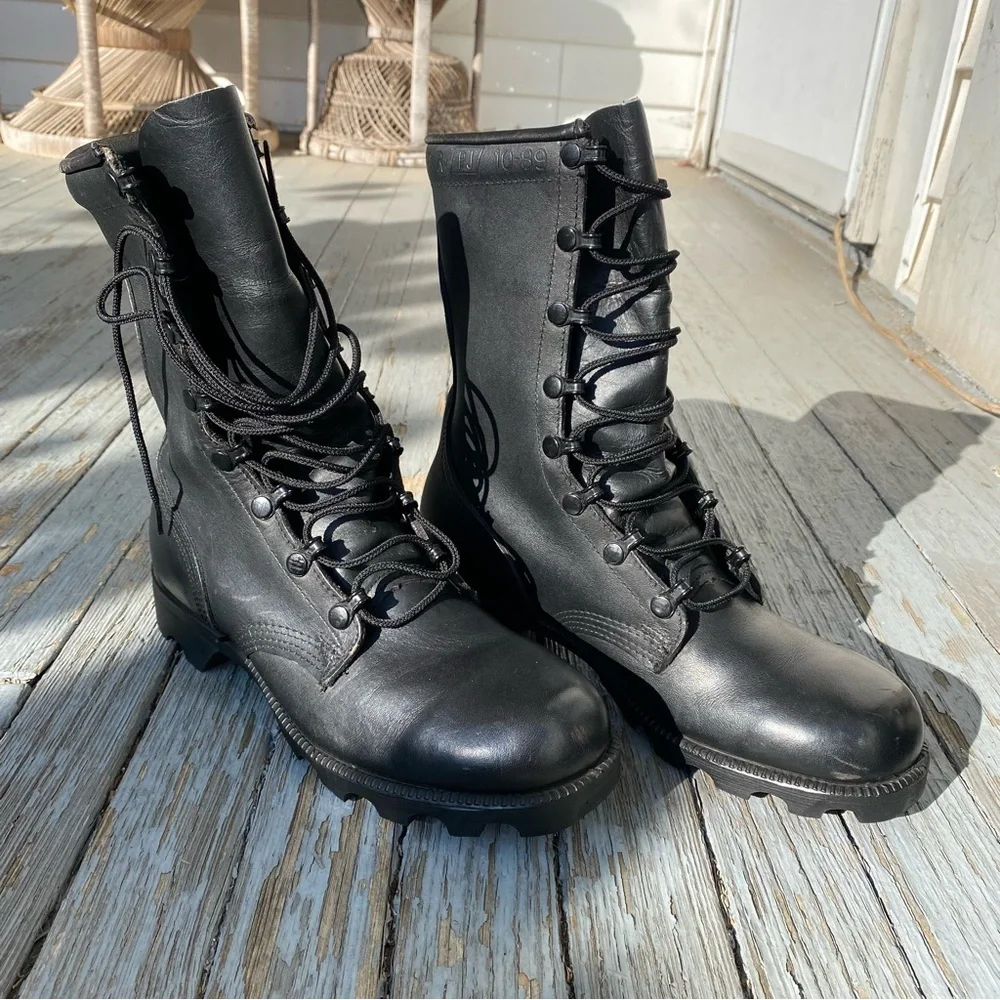 Vintage Combat Boots Altama Military Black Leather Lace Ups Mens 6 / Womens 8 - Picture 1 of 12